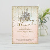 金ゴールドグリッターストーリーブックキャッスルウェディングシャワー 招待状 (スタンド正面)