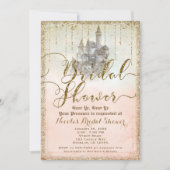 金ゴールドグリッターストーリーブックキャッスルブライダルシャワー 招待状 (正面)