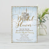 金ゴールドグリッターストーリーブックキャッスルブルーブライダルシャワー 招待状 (スタンド正面)