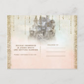 金ゴールドグリッターストーリーブックキャッスル日付の保存 案内ポストカード (裏面)