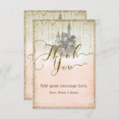 金ゴールドグリッターストーリ結婚ブックキャッスル サンキューカード (正面/裏面)