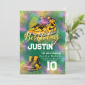 金ゴールドグリッタースニーカーボール誕生日パーティーカラフル 招待状 (スタンド正面)