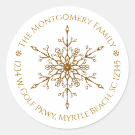 金ゴールドグリッタースノーフレークエレガントクリスマスホリデー ラウンドシール