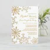 金ゴールドグリッタースノーフレークスウィンターブライダルシャワー 招待状 (スタンド正面)
