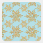 金ゴールドグリッタースノーフレークスオンブルースクエアステッカー スクエアシール (正面)