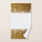 金ゴールドグリッタースノーフレークスオンホワイト バスタオルセット (ハンドタオル)