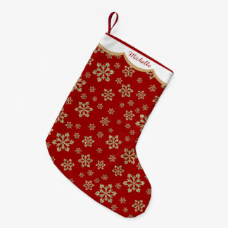 金ゴールドグリッタースノーフレークパーソナライズされた スモールクリスマスストッキング