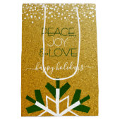 金ゴールドグリッタースノーフレークピースジョーラブタイポグラフィ ミディアムペーパーバッグ (裏面)