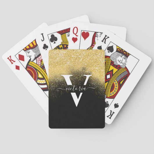金ゴールドグリッタースパルクルモエレガントノグラムブラックカスタム トランプ (裏面)