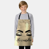 金ゴールドグリッタースパークルまつげモノグラム名 エプロン (着用した状態)