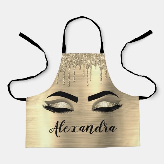 金ゴールドグリッタースパークルまつげモノグラム名 エプロン (正面)