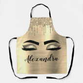 金ゴールドグリッタースパークルまつげモノグラム名 エプロン (正面)