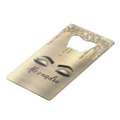 金ゴールドグリッタースパークルまつげモノグラム名 クレジットカード栓抜き (正面アングル)