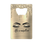 金ゴールドグリッタースパークルまつげモノグラム名 クレジットカード栓抜き (裏面)