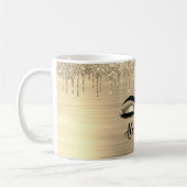 金ゴールドグリッタースパークルまつげモノグラム名 コーヒーマグカップ (左)