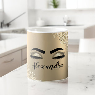 金ゴールドグリッタースパークルまつげモノグラム名 コーヒーマグカップ