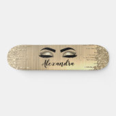 金ゴールドグリッタースパークルまつげモノグラム名 スケートボード (横)