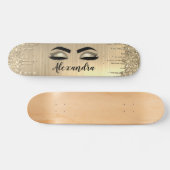 金ゴールドグリッタースパークルまつげモノグラム名 スケートボード (横)