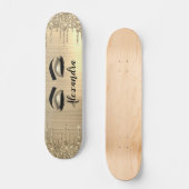 金ゴールドグリッタースパークルまつげモノグラム名 スケートボード (正面)