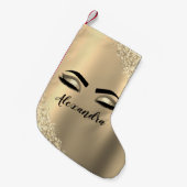 金ゴールドグリッタースパークルまつげモノグラム名 スモールクリスマスストッキング (正面 (吊り時))