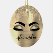 金ゴールドグリッタースパークルまつげモノグラム名 セラミックオーナメント (右)