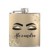 金ゴールドグリッタースパークルまつげモノグラム名 フラスク (正面)