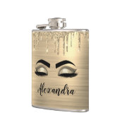 金ゴールドグリッタースパークルまつげモノグラム名 フラスク (左)