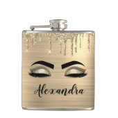 金ゴールドグリッタースパークルまつげモノグラム名 フラスク (正面)