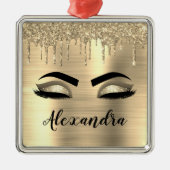 金ゴールドグリッタースパークルまつげモノグラム名 メタルオーナメント (正面)
