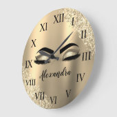 金ゴールドグリッタースパークルまつげモノグラム名 ラージ壁時計 (傾斜)