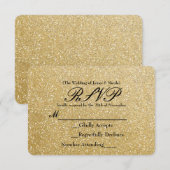 金ゴールドグリッタースパークルグラマーウェディングRSVPカード 出欠カード (正面/裏面)