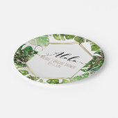 金ゴールドグリッタースパークルグラムトロピカル葉結婚ズ ペーパープレート (アングル)