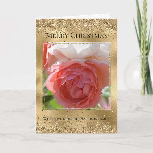 金ゴールドグリッタースパークルグラムパーソナライズされた写真 カード (正面)