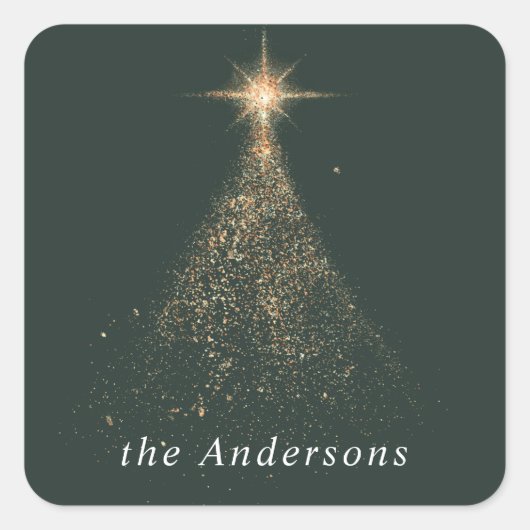 金ゴールドグリッタースパークルグリーンモダンクリスマスホリダ スクエアシール (正面)