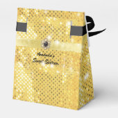 金ゴールドグリッタースパークルサテンリボン パーソナライズされた フェイバーボックス (裏面サイド)