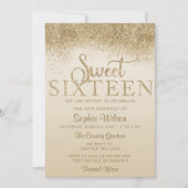 金ゴールドグリッタースパークルスウィート16誕生日 招待状 (正面)