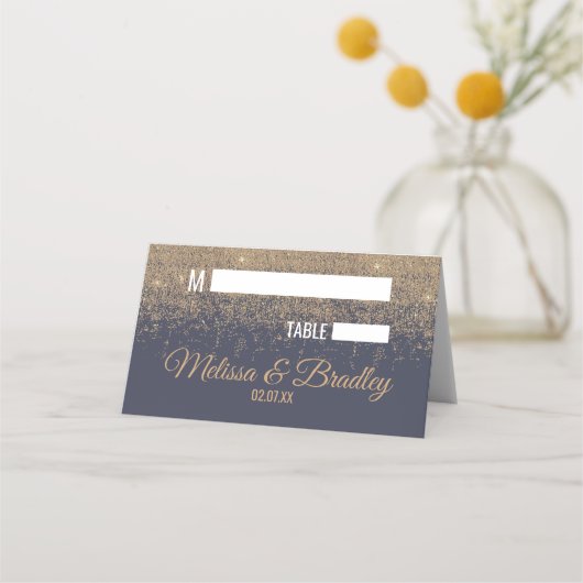 金ゴールドグリッタースパークルスネイビーブルー座席表 プレイスカード (正面)