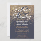 金ゴールドグリッタースパークルスネイビーブルー結婚ズ 招待状 (正面)