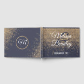 金ゴールドグリッタースパークルスネイビー結婚ブルーズゲストブック ゲストブック (全面)