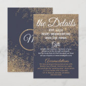 金ゴールドグリッタースパークルスネイビー結婚ブルー詳細 エンクロージャーカード (正面/裏面)