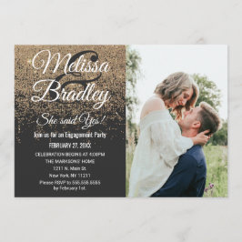 金ゴールドグリッタースパークルスブラック婚約 招待状