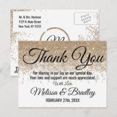 金ゴールドグリッタースパークルスホワイトありがとう ポストカード (正面/裏面)