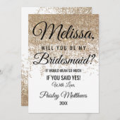 金ゴールドグリッタースパークルスホワイトブリデスメイド 招待状 (正面/裏面)