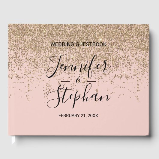 金ゴールドグリッタースパークルズ赤面結婚ピンクズゲストブック ゲストブック (正面)