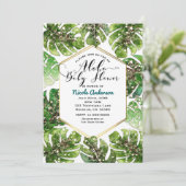 金ゴールドグリッタースパークルトロピカル離れベビーシャワー 招待状 (スタンド正面)