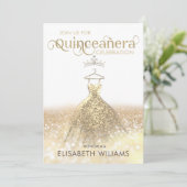 金ゴールドグリッタースパークルドレステグラデーションィアラキンセアニラ 招待状 (スタンド正面)