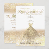 金ゴールドグリッタースパークルドレステグラデーションィアラキンセアニラ 招待状 (正面/裏面)