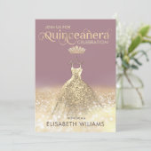 金ゴールドグリッタースパークルドレステグラデーションィアラキンセアニラ 招待状 (スタンド正面)