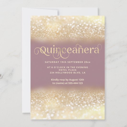 金ゴールドグリッタースパークルドレステグラデーションィアラキンセアニラ 招待状 (裏面)