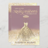 金ゴールドグリッタースパークルドレステグラデーションィアラキンセアニラ 招待状 (正面/裏面)